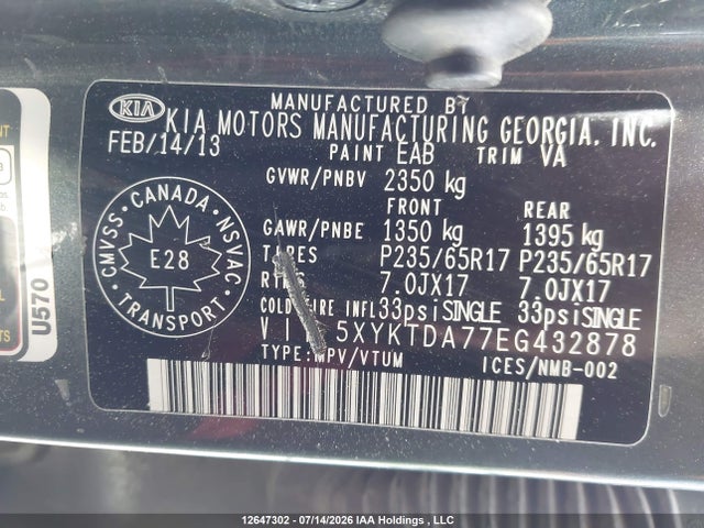 KIA Sorento Lx V6 2014 5XYKTDA77EG432878 Image 9