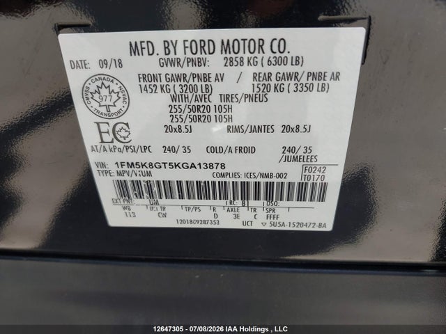 Ford Explorer 2019 1FM5K8GT5KGA13878 Image 9