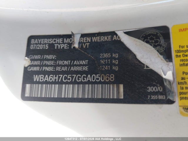 WBA6H7C57GGA05068 BMW 650 XI