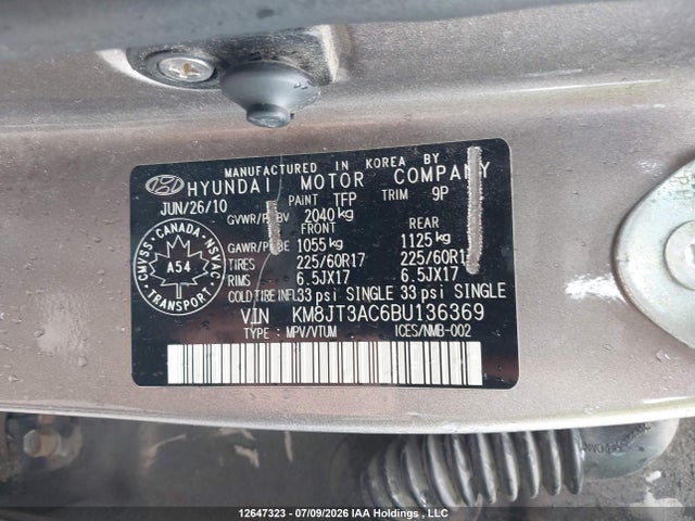 Продажа на аукционе авто 2011 Hyundai Tucson Gl/gls, vin: KM8JT3AC6BU136369, номер лота: 12647323