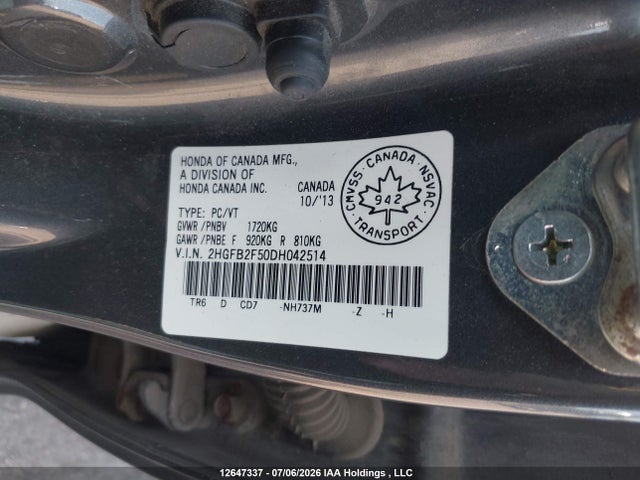 Aukcja sprzedaży 2013 Honda Civic Ex 4dr, vin: 2HGFB2F50DH042514, numer aukcji: 12647337