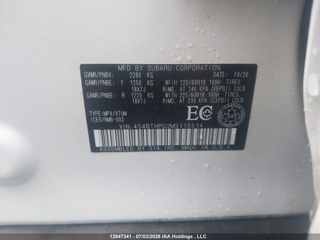 4S4BTHPD2M3115514 Subaru Outback Premier Xt
