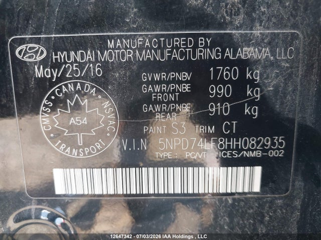 2017 Hyundai Elantra Se მანქანა იყიდება აუქციონზე, vin: 5NPD74LF8HH082935, აუქციონის ნომერი: 12647342