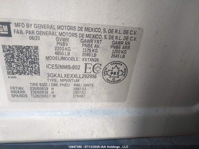 12647350 :رقم المزاد ، 3GKALXEXXLL292956 vin ، 2020 Gmc Terrain Denali مزاد بيع