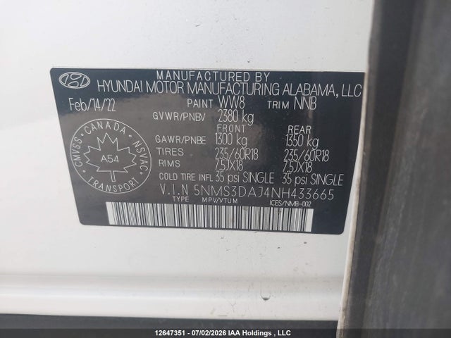 Hyundai Santa Fe Sel 2022 5NMS3DAJ4NH433665 Image 9