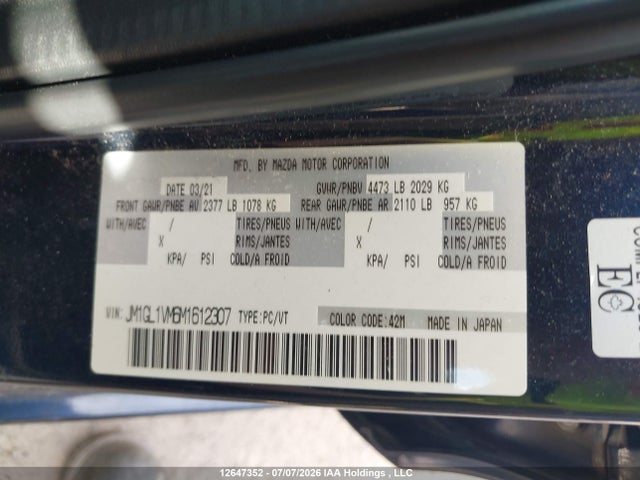 Mazda MAZDA6 2021 JM1GL1VM6M1612307 Image 9