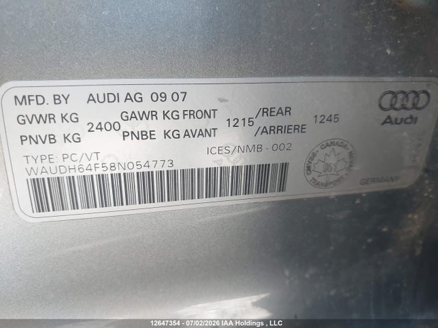 12647354 :رقم المزاد ، WAUDH64F58N054773 vin ، 2008 Audi A6 3.2l مزاد بيع
