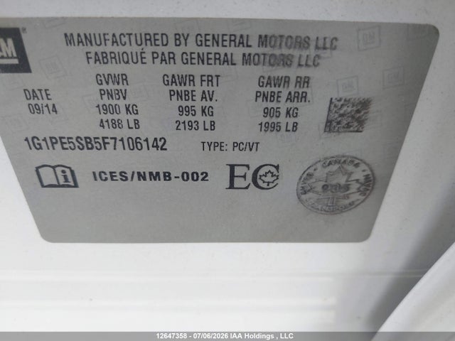 Chevrolet Cruze 2lt 2015 1G1PE5SB5F7106142 Image 9