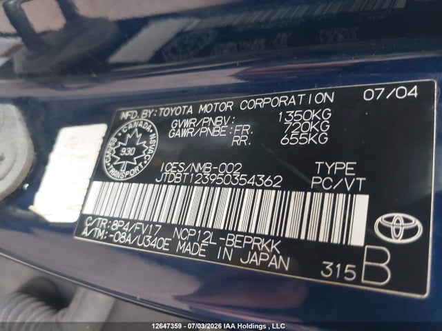 Продажа на аукционе авто 2005 Toyota Echo, vin: JTDBT123950354362, номер лота: 12647359