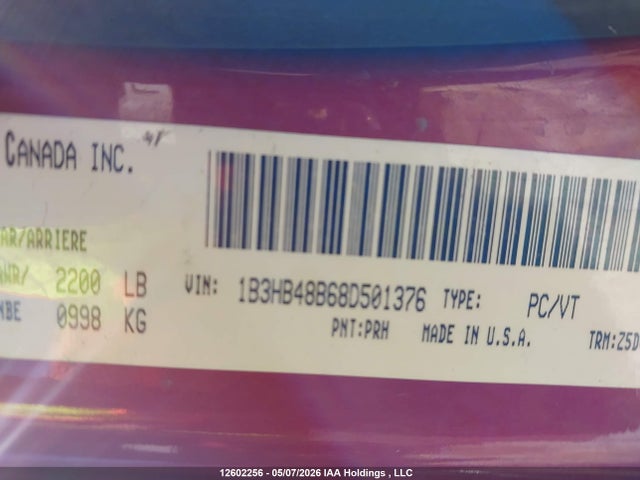 Aukcja sprzedaży 2008 Dodge Caliber Sxt, vin: 1B3HB48B68D501376, numer aukcji: 12602256