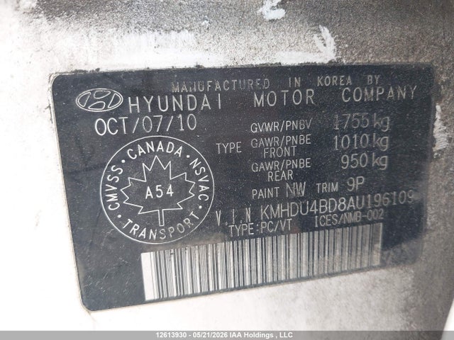 Продаж на аукціоні авто 2010 Hyundai Elantra Gl, vin: KMHDU4BD8AU196109, номер лоту: 12613930