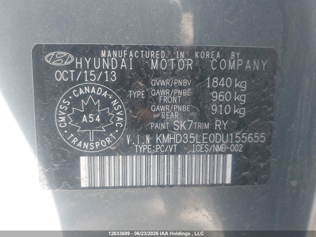 Aukcja sprzedaży 2013 Hyundai Elantra Gt Se, vin: KMHD35LE0DU155655, numer aukcji: 12633689