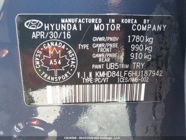 12636566 :رقم المزاد ، KMHD84LF6HU187942 vin ، 2017 Hyundai Elantra Gl مزاد بيع