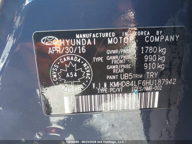 12636566 :رقم المزاد ، KMHD84LF6HU187942 vin ، 2017 Hyundai Elantra Gl مزاد بيع