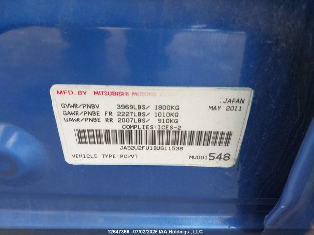Продаж на аукціоні авто 2011 Mitsubishi Lancer Es/es Sport, vin: JA32U2FU1BU611538, номер лоту: 12647366