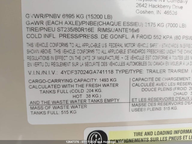 Keystone keystone 2016 4YDF37024GA741118 Image 13