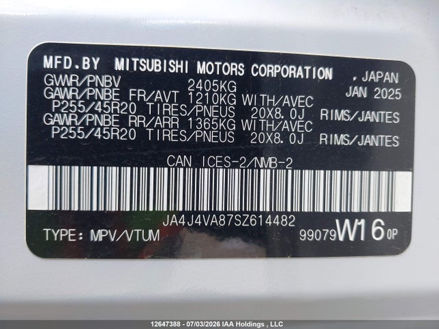 Продажа на аукционе авто 2025 Mitsubishi Outlander Se/diamond Trail Edition, vin: JA4J4VA87SZ614482, номер лота: 12647388