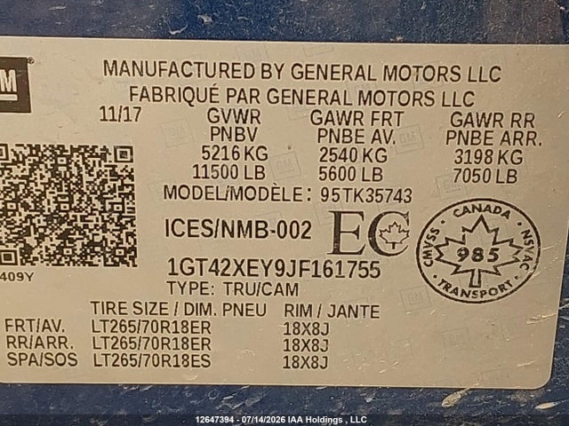 1GT42XEY9JF161755 GMC SIERRA 3500