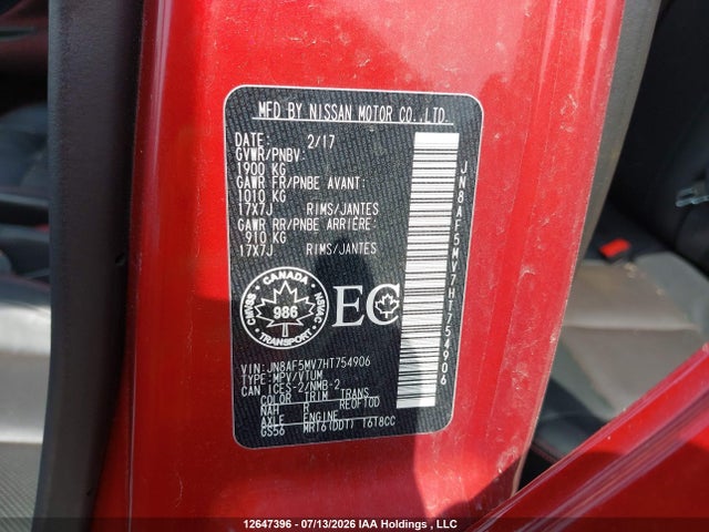 JN8AF5MV7HT754906 Nissan Juke Nismo/sl/sv