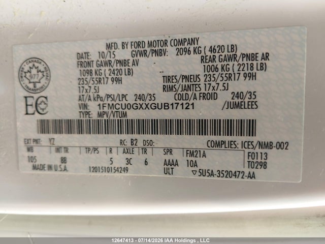 Продаж на аукціоні авто 2016 Ford Escape Se, vin: 1FMCU0GXXGUB17121, номер лоту: 12647413