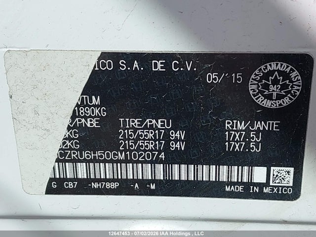 Honda HR-V EX 2016 3CZRU6H50GM102074 Image 9