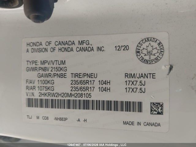 Honda CR-V LX 2021 2HKRW2H20MH208105 Image 9