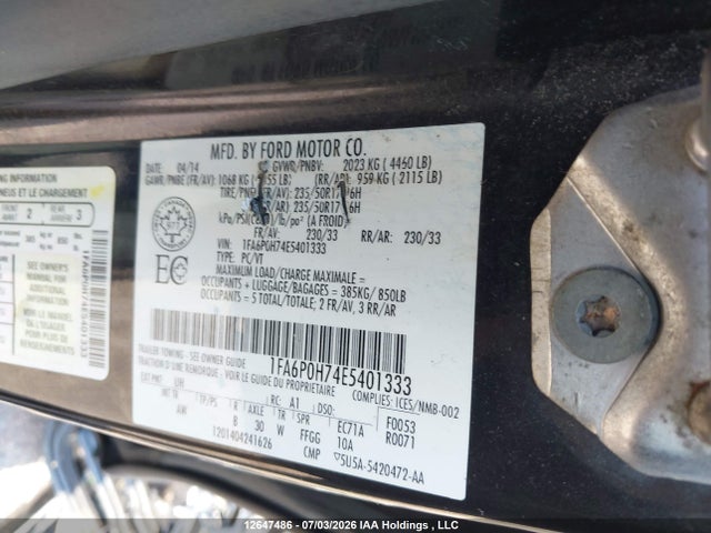 Ford FUSION SE 2014 1FA6P0H74E5401333 Image 9