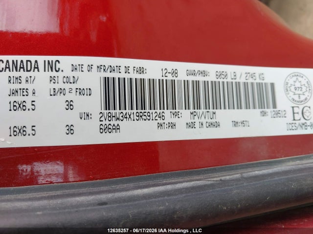 Продаж на аукціоні авто 2009 Volkswagen Routan S, vin: 2V8HW34X19R591246, номер лоту: 12635257