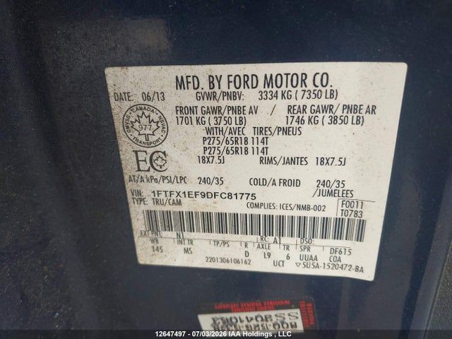 Продажа на аукционе авто 2013 Ford F-150, vin: 1FTFX1EF9DFC81775, номер лота: 12647497
