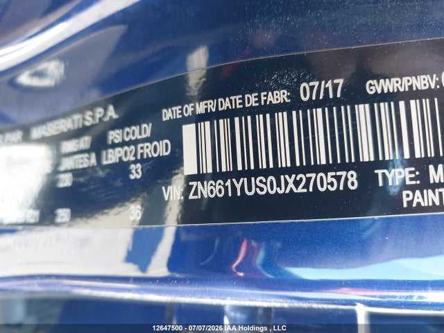 Продаж на аукціоні авто 2018 Maserati Levante S Gransport, vin: ZN661YUS0JX270578, номер лоту: 12647500