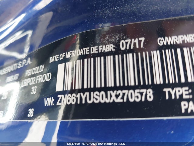 Продаж на аукціоні авто 2018 Maserati Levante S Gransport, vin: ZN661YUS0JX270578, номер лоту: 12647500