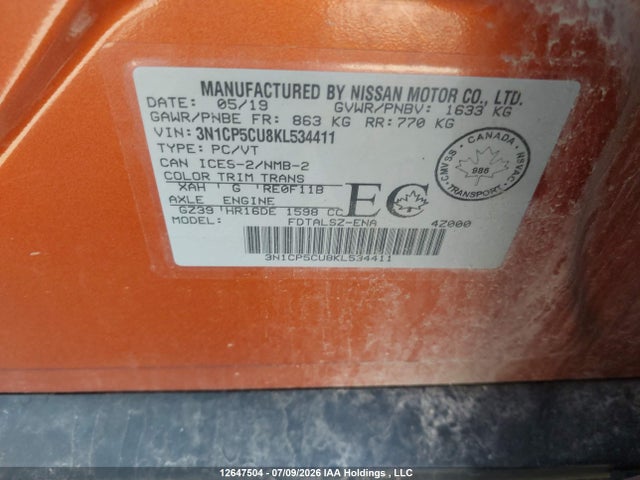 Nissan Kicks S/sr/sv 2019 3N1CP5CU8KL534411 Image 9