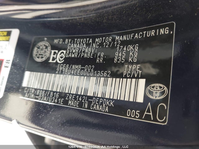 Продаж на аукціоні авто 2013 Toyota Corolla Ce, vin: 2T1BU4EE0DC013562, номер лоту: 12647516
