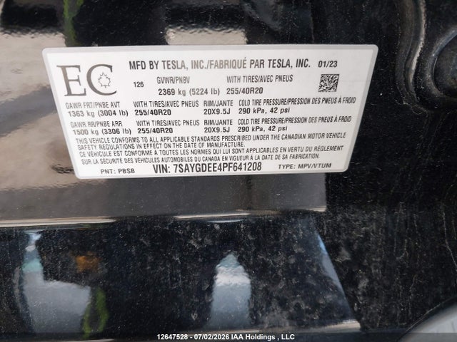 Tesla Model Y Long Range 2023 7SAYGDEE4PF641208 Image 9