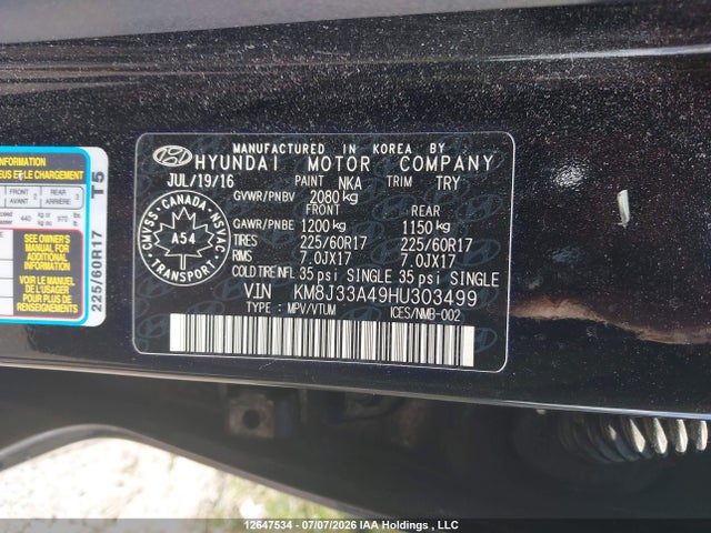 Aukcja sprzedaży 2017 Hyundai Tucson Limited/sport And Eco/se, vin: KM8J33A49HU303499, numer aukcji: 12647534