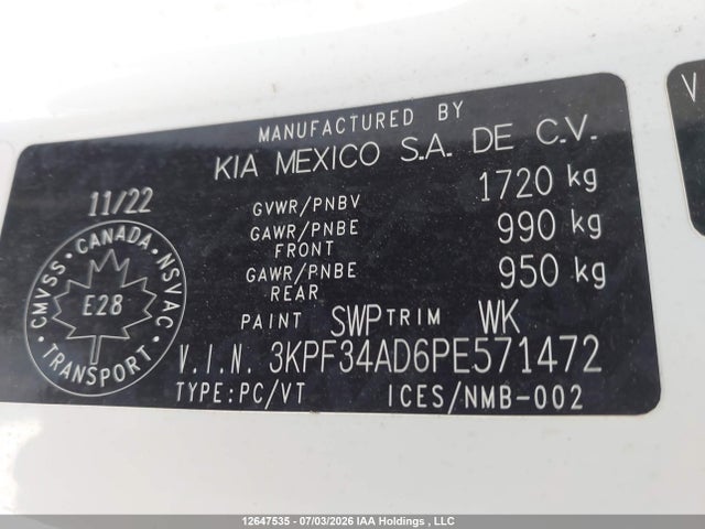 Продаж на аукціоні авто 2023 Kia Forte Ex/ex Premium/ex+/gt-line, vin: 3KPF34AD6PE571472, номер лоту: 12647535