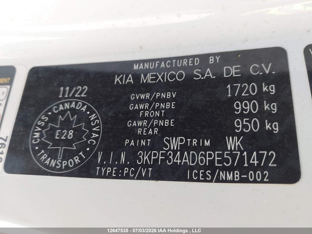 Продаж на аукціоні авто 2023 Kia Forte Ex/ex Premium/ex+/gt-line, vin: 3KPF34AD6PE571472, номер лоту: 12647535
