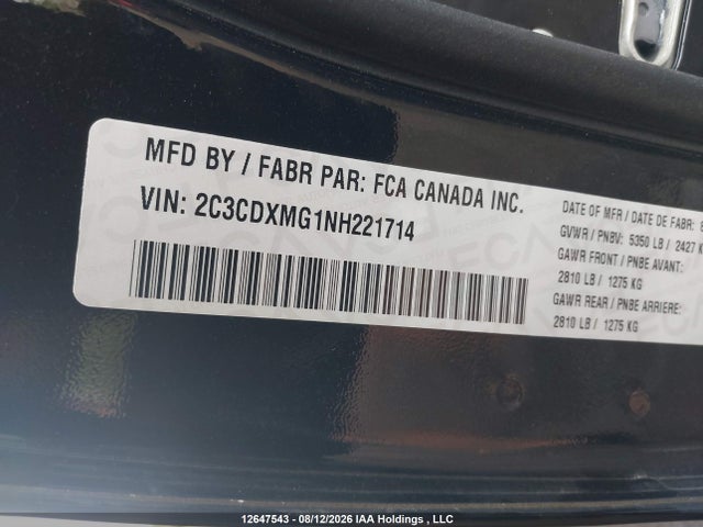 Aukcja sprzedaży 2022 Dodge Charger Gt Awd, vin: 2C3CDXMG1NH221714, numer aukcji: 12647543