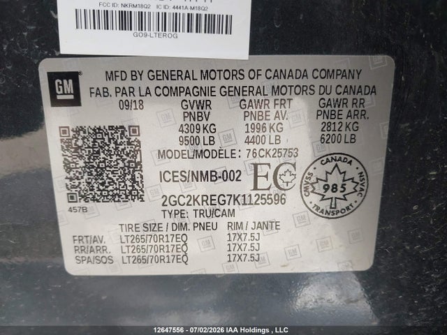 2019 Chevrolet Silverado K2500 Heavy Duty მანქანა იყიდება აუქციონზე, vin: 2GC2KREG7K1125596, აუქციონის ნომერი: 12647556