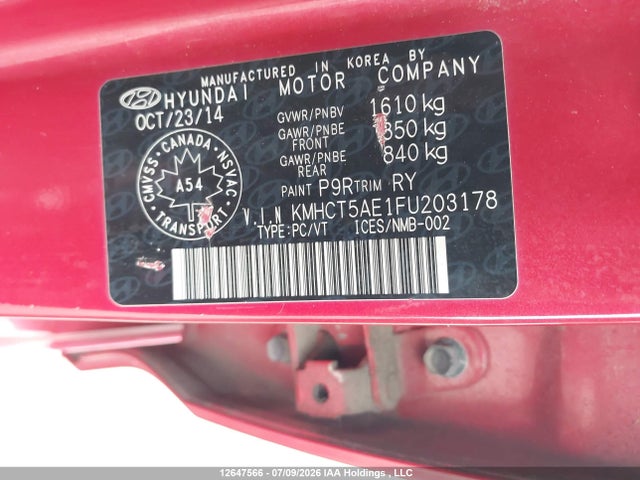 Hyundai ACCENT GS 2015 KMHCT5AE1FU203178 Image 9