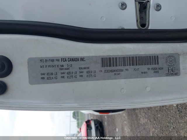12647568 :رقم المزاد ، 2C3CDXBG0KH659980 vin ، 2019 Dodge Charger مزاد بيع