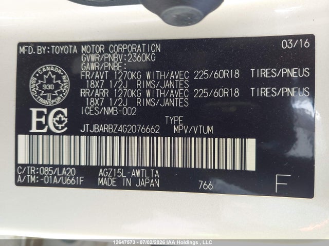 Aukcja sprzedaży 2016 Lexus Nx 200t 200t, vin: JTJBARBZ4G2076662, numer aukcji: 12647573