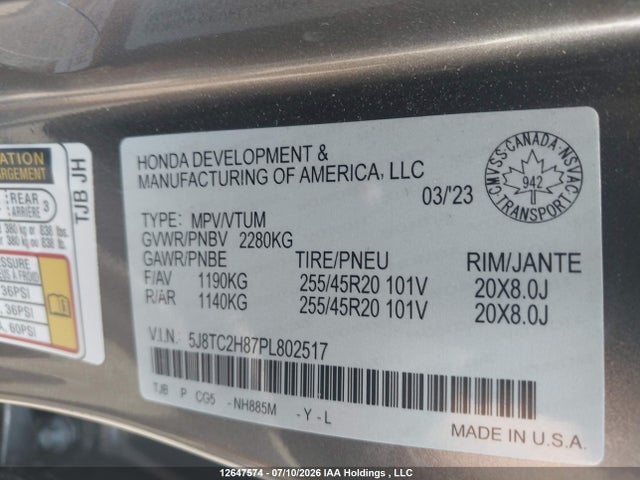 Aukcja sprzedaży 2023 Acura Rdx Platinum Elite A-spec, vin: 5J8TC2H87PL802517, numer aukcji: 12647574
