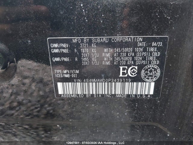 4S4WMAWD0P3439119 Subaru Ascent Premier