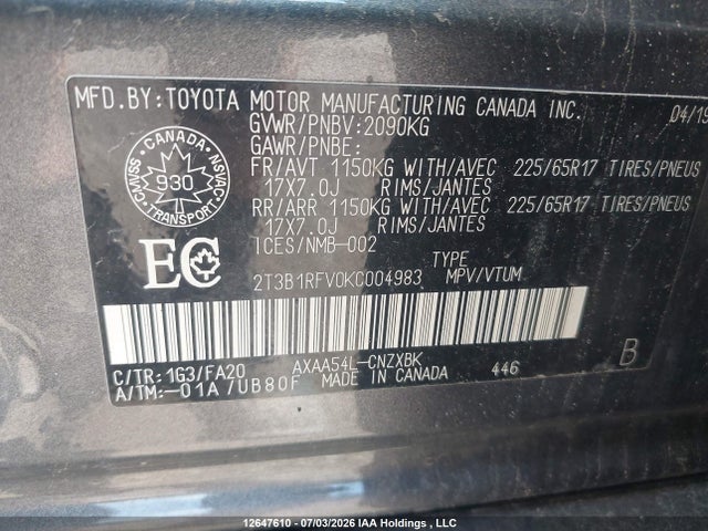 Toyota RAV4 LE 2019 2T3B1RFV0KC004983 Image 9