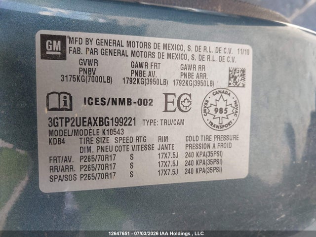 Aukcja sprzedaży 2011 Gmc Sierra 1500 Sl, vin: 3GTP2UEAXBG199221, numer aukcji: 12647651