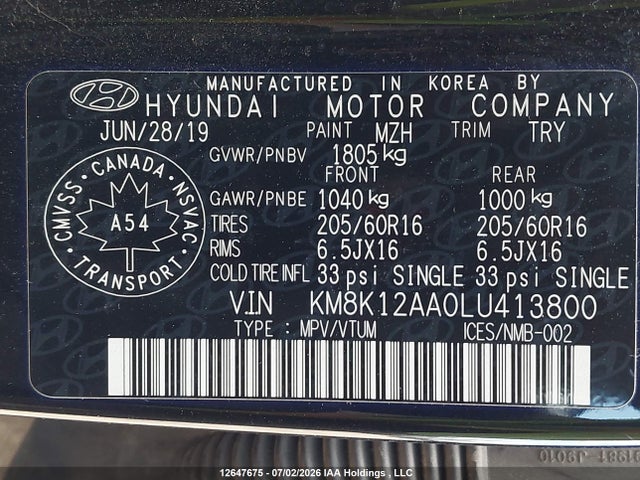 Hyundai Kona Essential 2020 KM8K12AA0LU413800 Image 9