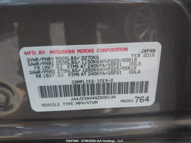 JA4JZ3AX4GZ606134 Mitsubishi Outlander Se