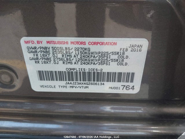 JA4JZ3AX4GZ606134 Mitsubishi Outlander Se