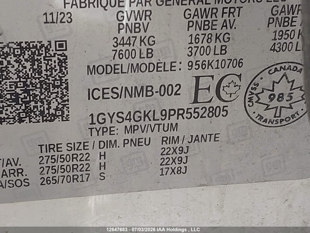 Aukcja sprzedaży 2023 Cadillac Escalade Sport Platinum, vin: 1GYS4GKL9PR552805, numer aukcji: 12647683